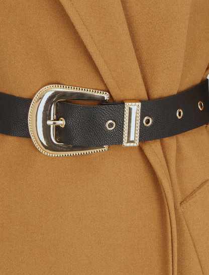 Manteau long droit à ceinture - Camel - 3
