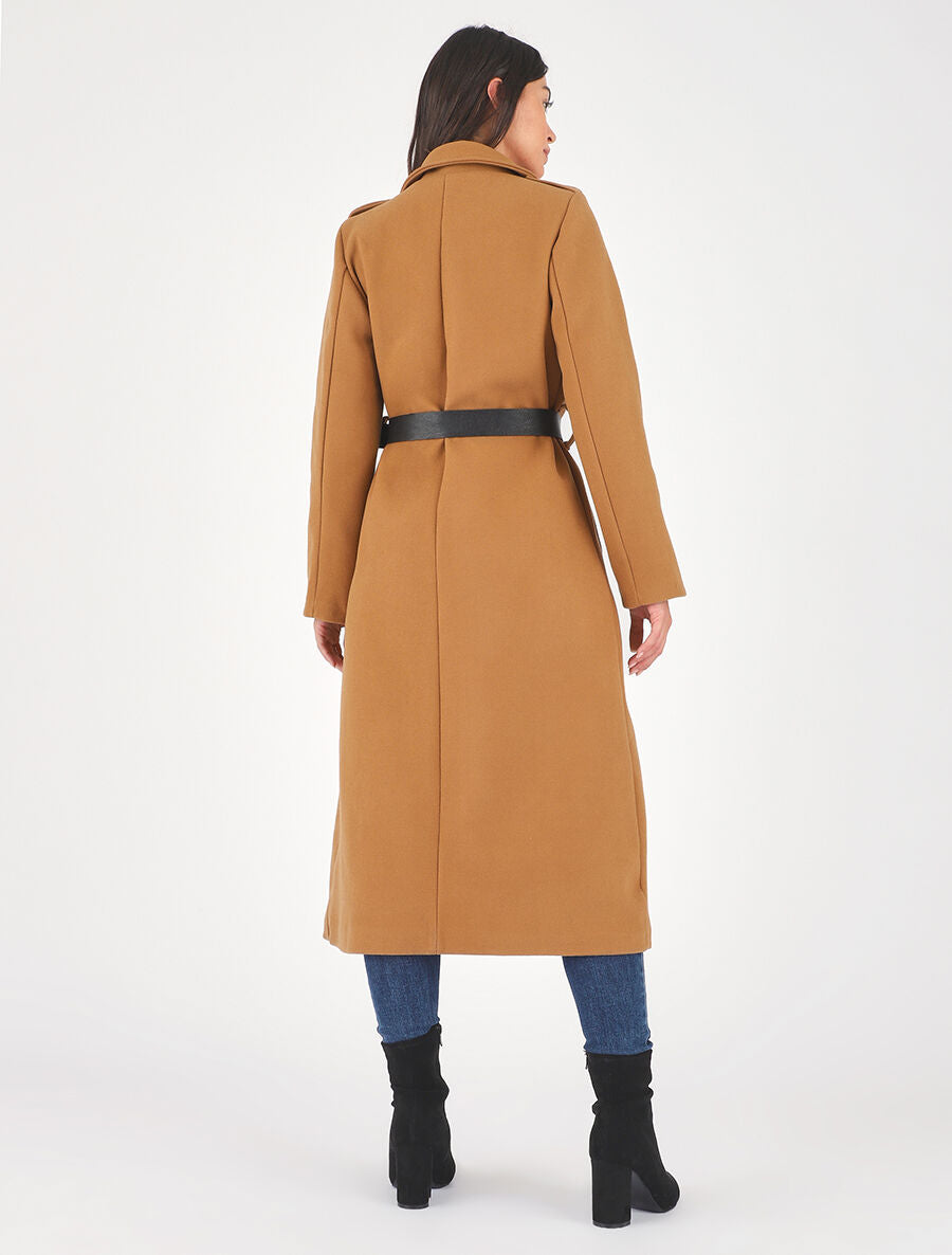 Manteau long droit à ceinture - Camel - 5