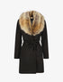 Manteau long col en fourrure - Noir - 4