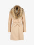 Manteau long col en fourrure - Beige - 1