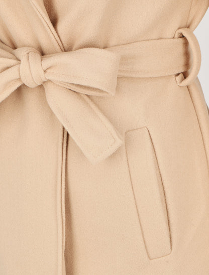 Manteau long col en fourrure - Beige - 3