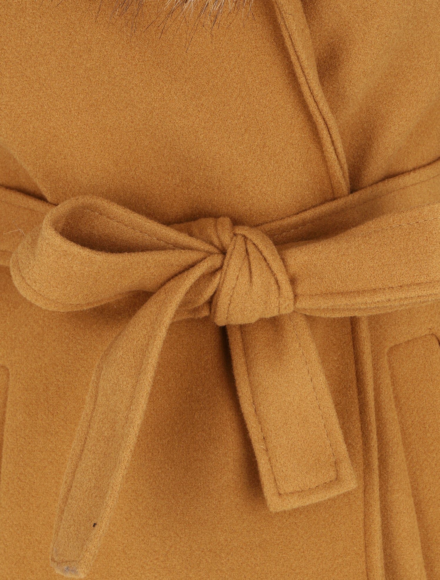 Manteau long col en fourrure - Camel - 3