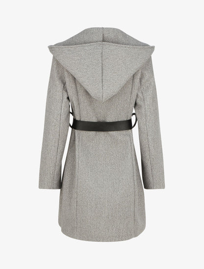 Manteau à capuche ceinturé - Gris - 2