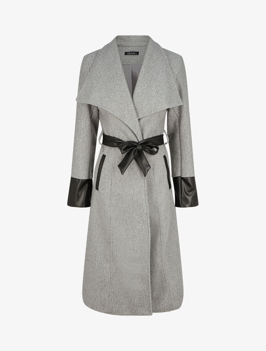 Manteau uni à manches en simili - Gris - 1