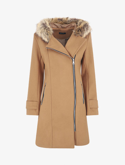 Manteau zippé à capuche fausse fourrure - Camel - 7