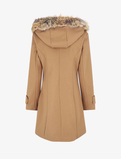 Manteau zippé à capuche fausse fourrure - Camel - 2