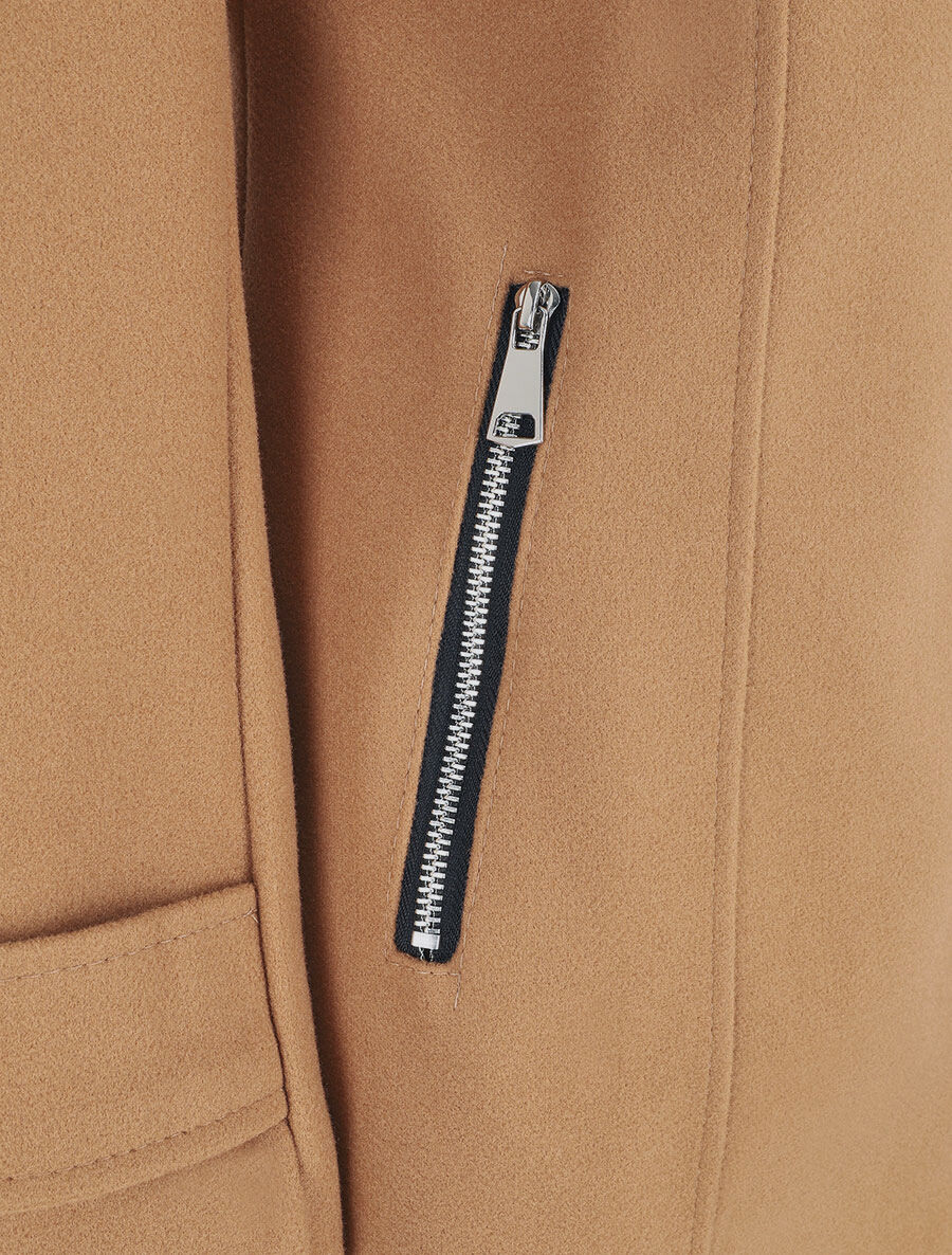 Manteau zippé à capuche fausse fourrure - Camel - 3
