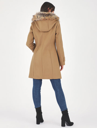 Manteau zippé à capuche fausse fourrure - Camel - 5
