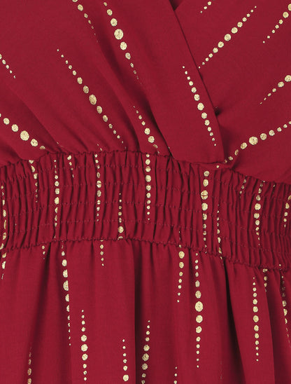 Robe mi-longue évasée imprimé graphique irisé - Bordeaux - 3