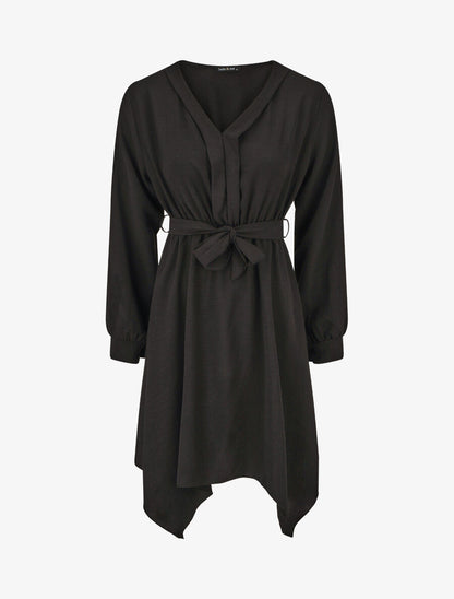 Robe unie élastiquée à bas asymétrique - Noir - 1