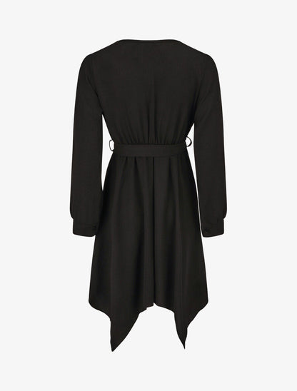 Robe unie élastiquée à bas asymétrique - Noir - 2