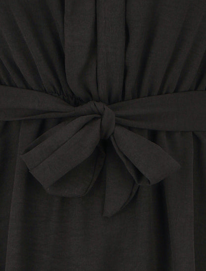 Robe unie élastiquée à bas asymétrique - Noir - 3