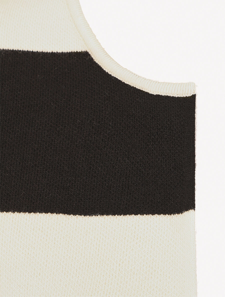 Gilet ouvert à rayures coupe droite - Écru - 3