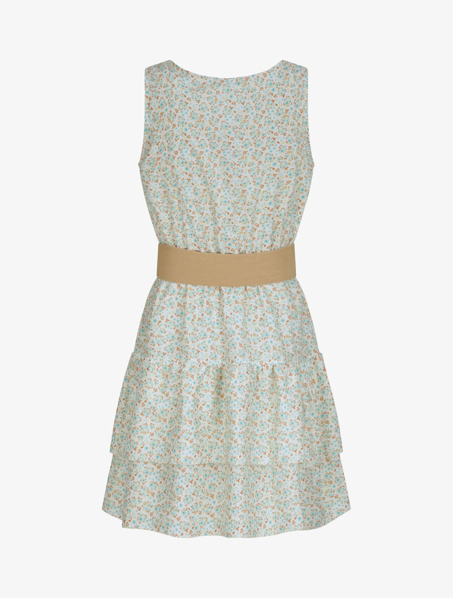 Robe patineuse courte à volants imprimé fleuri - Beige - 2