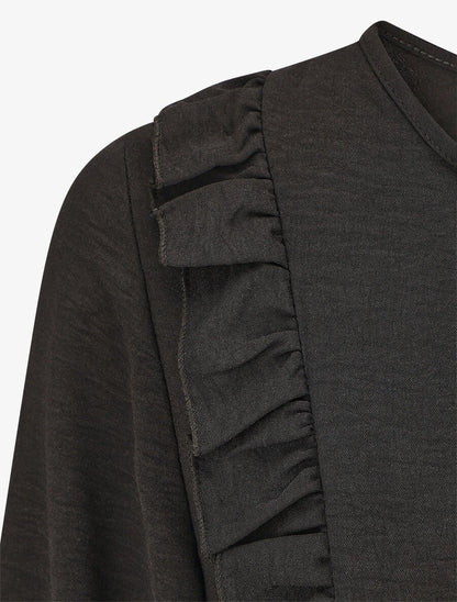 Robe uni à col en V décolleté - Noir - 3