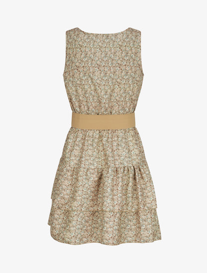 Robe patineuse courte à volants imprimé fleuri - Taupe - 2