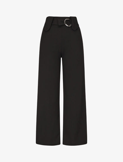 Pantalon droit taille haute ceinture fantaisie - Noir - 4