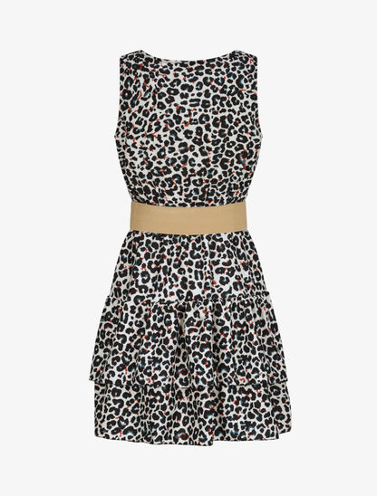 Robe patineuse courte à volants imprimé léopard - Écru - 2