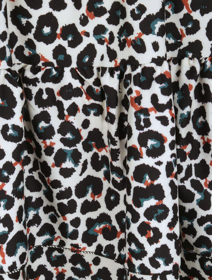 Robe patineuse courte à volants imprimé léopard - Écru - 4