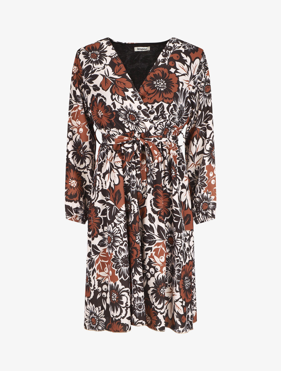 Robe mi-longue fleuri coupe évasée - Noir - 1