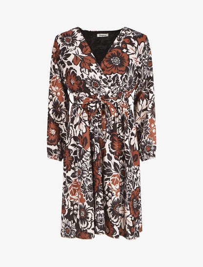 Robe mi-longue fleuri coupe évasée - Noir - 1