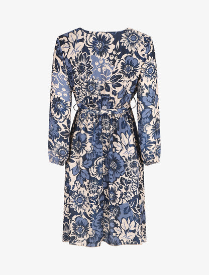 Robe mi-longue fleuri coupe évasée - Marine - 2