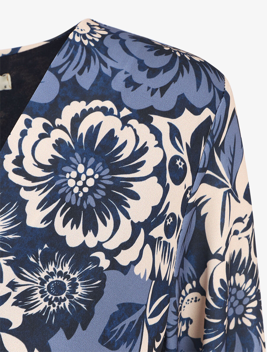 Robe mi-longue fleuri coupe évasée - Marine - 3