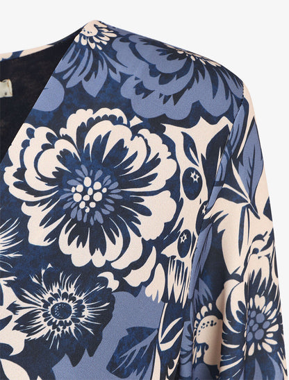 Robe mi-longue fleuri coupe évasée - Marine - 3