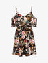 Robe à buste à basque imprimé fleurs sauvages - Noir - 1