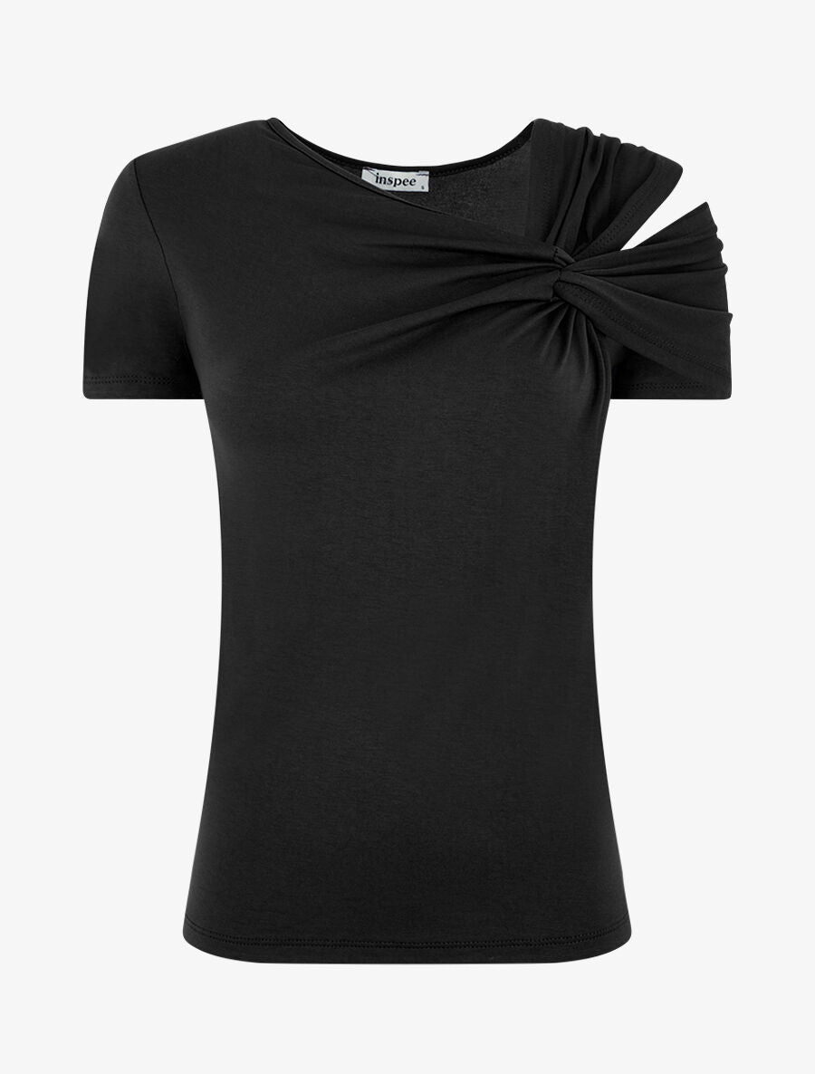 T-shirt à épaule drapée - Noir - 4