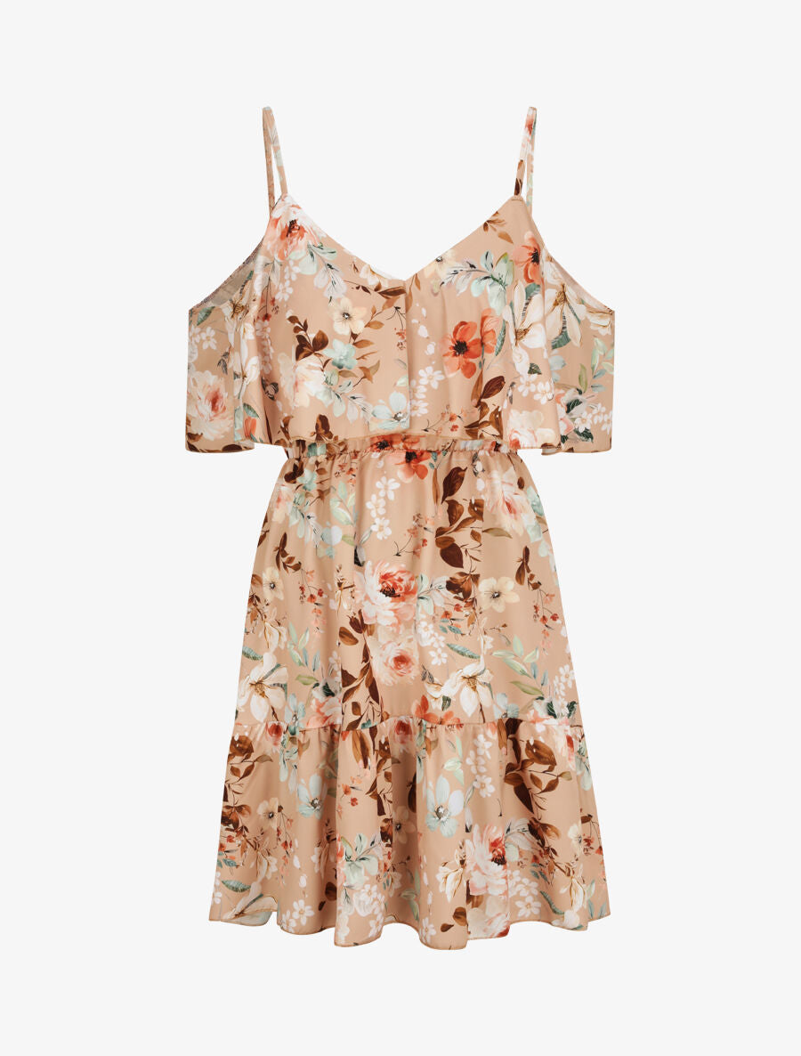 Robe à buste à basque imprimé fleurs sauvages - Nude - 3