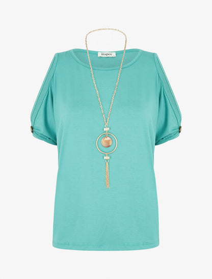 Top à manches stylisées ajourées - Vert turquoise - 4