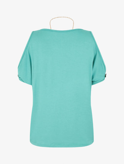 Top à manches stylisées ajourées - Vert turquoise - 2