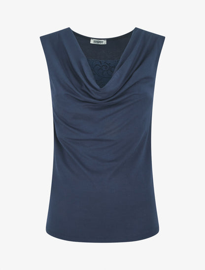 Top bénitier à décolleté dentelle - Bleu marine - 1