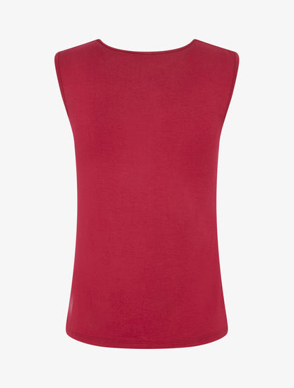 Top bénitier à décolleté dentelle - Rouge cerise - 2