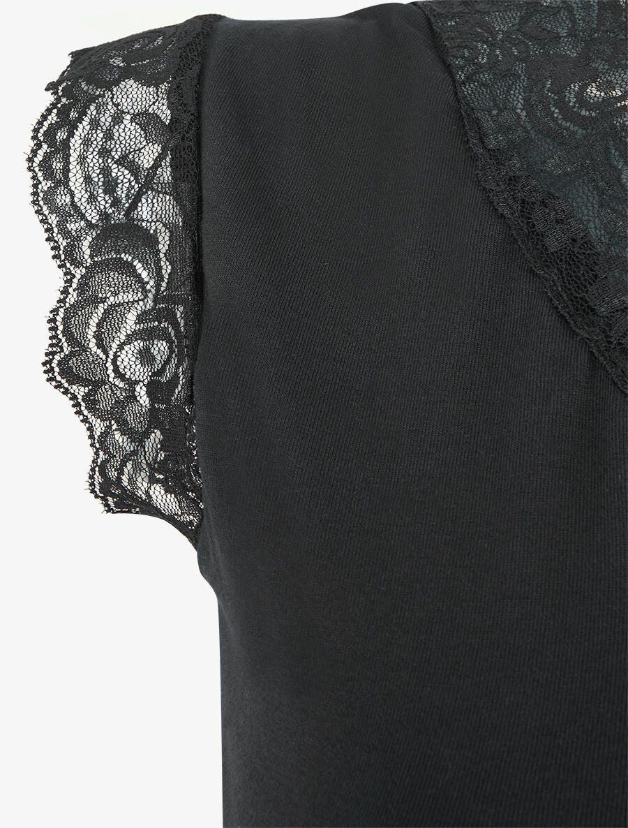 Top à larges bords dentelle - Noir - 3