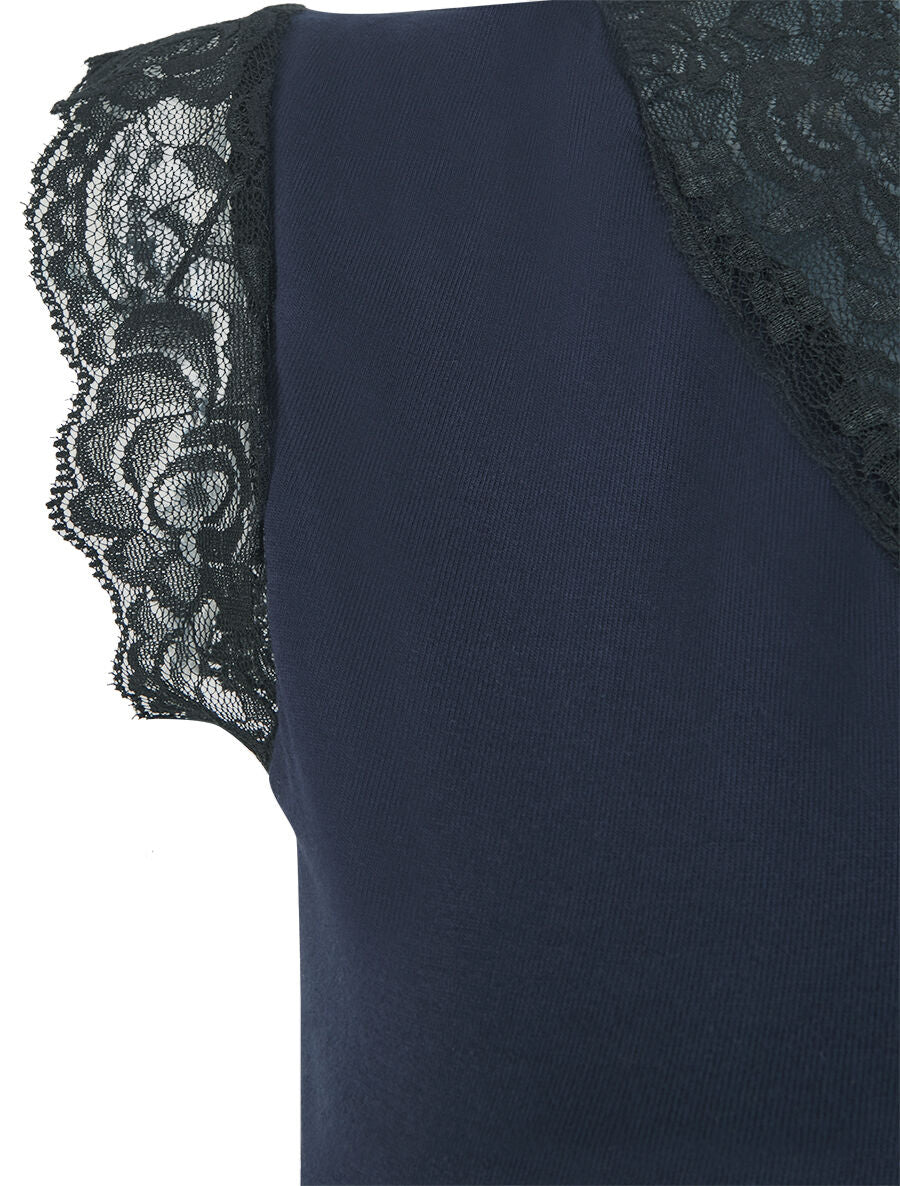 Top à larges bords dentelle - Bleu marine - 3