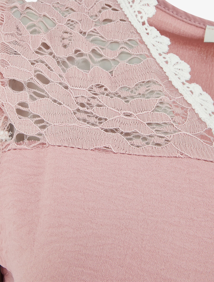 Top fluide à mancherons dentelle - Vieux rose - 3