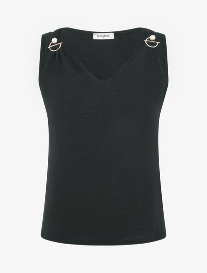 Top uni sans manches à broches amovibles - Noir - 4