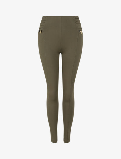 Legging skinny à zips contrastants - Kaki - 1