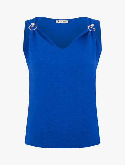 Top uni sans manches à broches amovibles - Bleu roi - 1