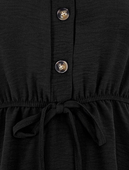 Top uni élastiqué et col boutonné - Noir - 3