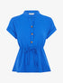 Top uni élastiqué et col boutonné - Bleu roi - 1