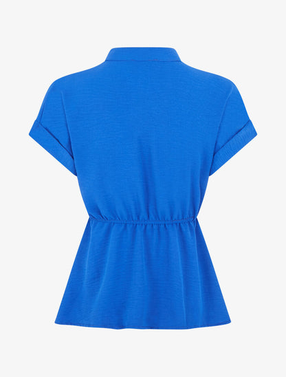 Top uni élastiqué et col boutonné - Bleu roi - 2