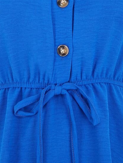 Top uni élastiqué et col boutonné - Bleu roi - 3