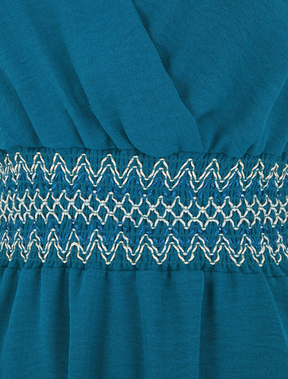 Robe à large bande élastiquée imprimé zigzag - Bleu canard - 3