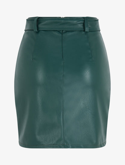 Jupe en simili à fente zippée à détail dentelle - Vert sapin - 2