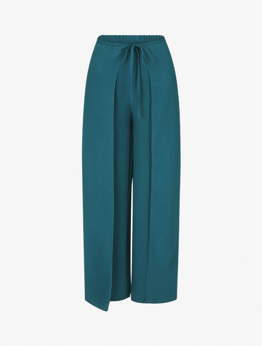 Pantalon ample à pans à nouer - Bleu canard - 4