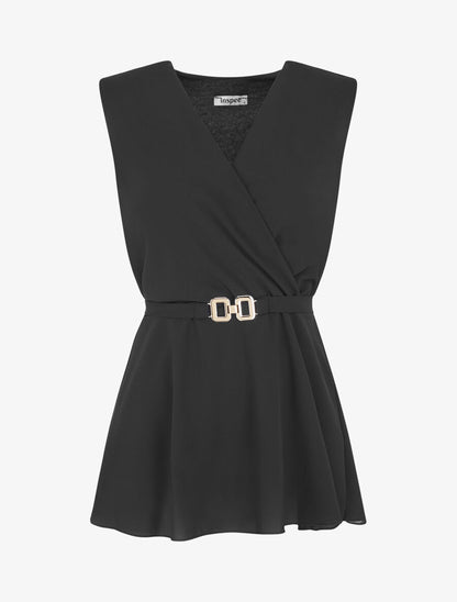 Top uni en voile élastiqué - Noir - 1