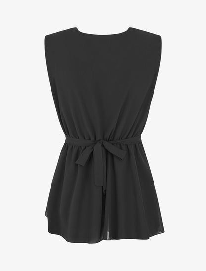 Top uni en voile élastiqué - Noir - 2